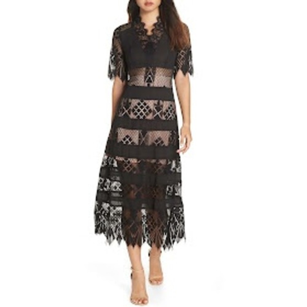 Anthropologie Foxiedox Floral Lace Midi Cocktail Dress Wedding Guest Party